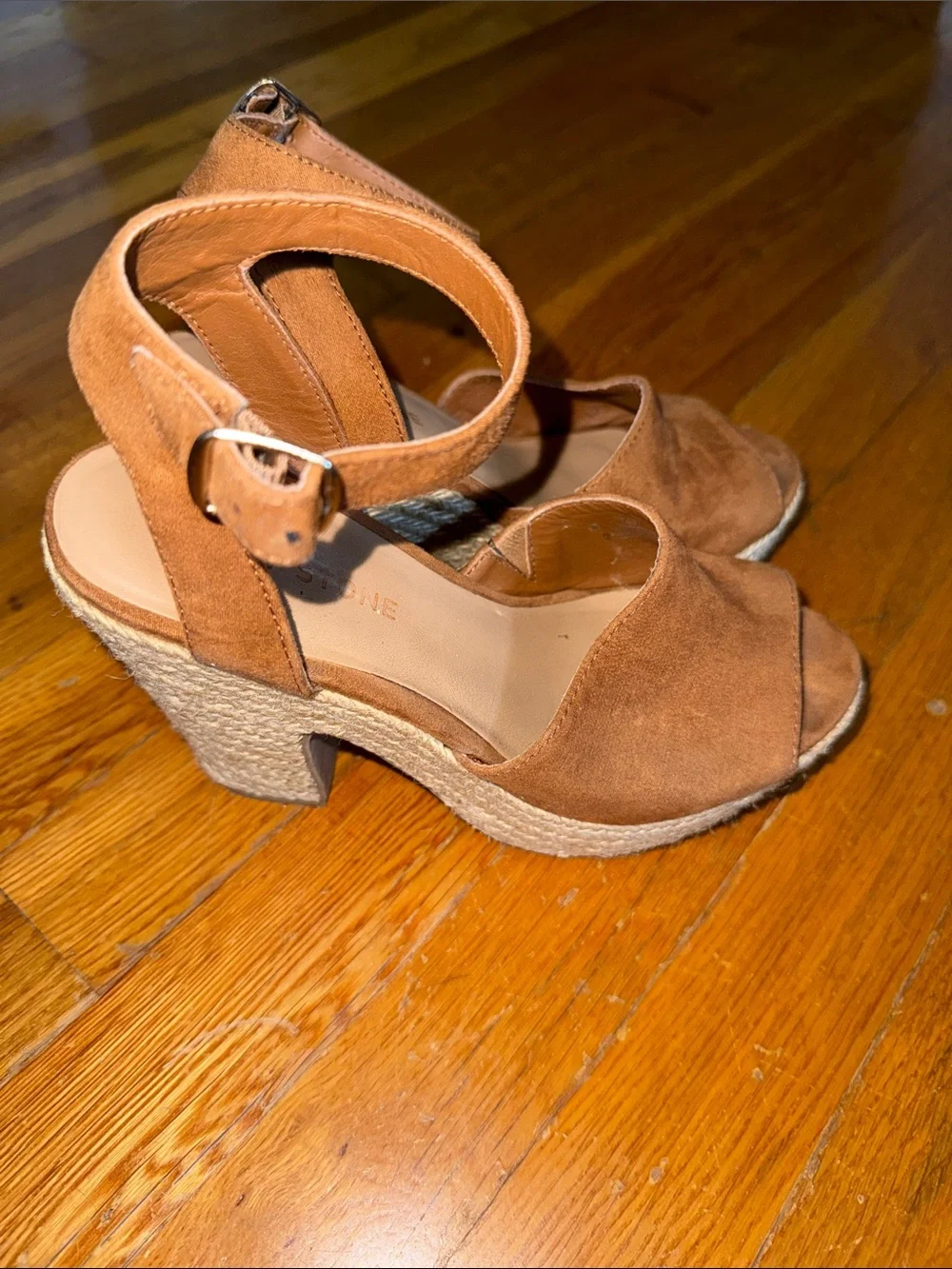 Sun + Stone Tan Suede Espadrille Wedge Sandals